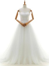 White Wedding Gowns Wedding Party and For with Lace Sweetheart Sleeveless Brush Train Clasp Handle