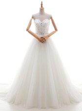 Discount White Sweetheart Neckline Beading and Appliques Wedding Gown Sleeveless Lace Up