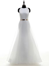 Vintage Scoop Floor Length Column/Sheath Sleeveless White Wedding Gown Zipper