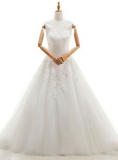 Elegant Sleeveless With Train Appliques Zipper Bridal Gown with White Brush Train