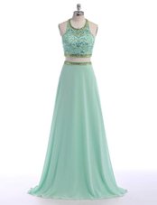Best Selling Scoop Criss Cross Apple Green Sleeveless Sweep Train Beading With Train Homecoming Dress