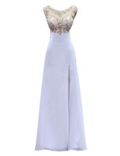 Stunning Scoop Backless White Sleeveless Beading Floor Length Evening Dress