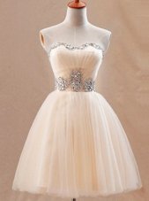 Decent Champagne Cocktail Dresses Prom and Party and For with Beading Sweetheart Sleeveless Zipper