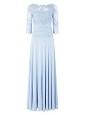 Cheap Light Blue 3|4 Length Sleeve Silk Like Satin Zipper Prom Evening Gown for Prom and Wedding Party