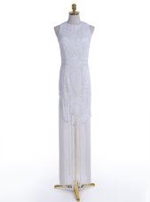 Deluxe Scoop White Zipper Party Dress for Toddlers Beading Sleeveless Floor Length