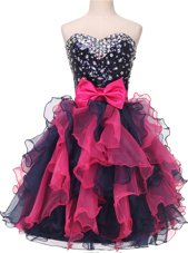 Trendy Multi-color Cocktail Dresses Prom and Party and For with Beading and Ruffles and Bowknot Sweetheart Sleeveless Lace Up