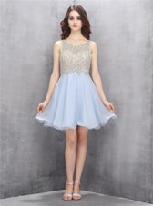 Scoop Light Blue Sleeveless Mini Length Beading and Sequins Zipper Casual Dresses