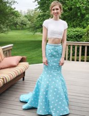 Affordable Scoop Sleeveless Prom Party Dress Floor Length Beading Blue Satin