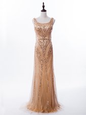Custom Made Mermaid Gold Square Neckline Beading and Sequins Evening Dress Sleeveless Zipper