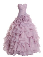 Lilac Organza Zipper Sweetheart Sleeveless Floor Length Pageant Dress Ruffles