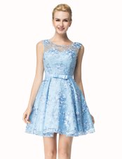 Smart Scoop Lace Sleeveless Mini Length Teens Party Dress and Bowknot