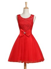 Decent Red Teens Party Dress Prom and For with Lace and Bowknot Scoop Sleeveless Lace Up