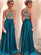 Navy Blue Sleeveless Beading and Lace Side Zipper Prom Party Dress