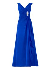 Deluxe Sleeveless Floor Length Beading Zipper Prom Evening Gown with Royal Blue