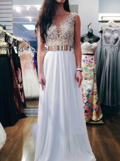 New Arrival Beading Dress for Prom White Backless Sleeveless Floor Length