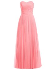 Wonderful Floor Length Zipper Prom Party Dress Watermelon Red and Rose Pink and In for Prom and Party with Ruffles