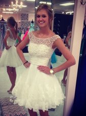 Adorable White Party Dress Prom and Party and For with Beading and Lace Scoop Sleeveless Zipper