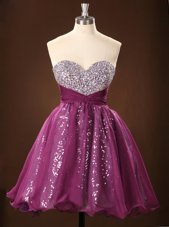 Discount Purple Zipper Sweetheart Sequins Club Wear Chiffon Sleeveless