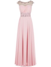Scoop Sleeveless Zipper Prom Dresses Baby Pink Chiffon