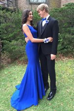 Mermaid Scoop With Train Zipper Prom Dress Royal Blue and In for Prom and Party with Beading Brush Train