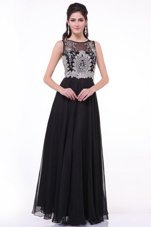 Low Price Scoop Floor Length Zipper Evening Dress Black and In for Prom and Party with Beading and Appliques and Ruching