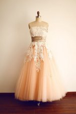 Sleeveless Zipper Floor Length Lace and Appliques and Belt Prom Dress