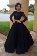 Trendy Black Zipper Scoop Sequins Prom Dress Chiffon Long Sleeves