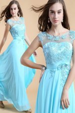 Luxury Scoop Appliques Homecoming Dress Aqua Blue Zipper Sleeveless Floor Length
