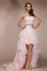 Best Sleeveless Organza Floor Length Brush Train Zipper in Baby Pink for with Beading