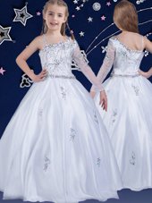 Ball Gowns Little Girls Pageant Dress White Asymmetric Organza Sleeveless Floor Length Zipper