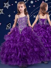 Purple Asymmetric Lace Up Beading and Ruffled Layers Flower Girl Dresses for Less Sleeveless