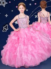 Excellent Organza Sleeveless Floor Length Little Girl Pageant Dress and Beading and Ruffles