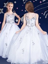 Artistic White Ball Gowns Organza Scoop Sleeveless Beading Floor Length Zipper Little Girls Pageant Gowns