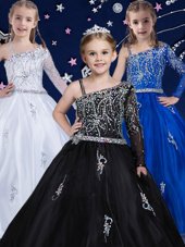 Best Selling Black Ball Gowns Beading Flower Girl Dresses Zipper Organza Sleeveless Floor Length