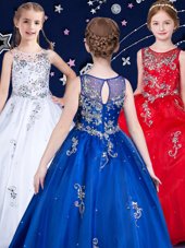 Scoop Floor Length Ball Gowns Sleeveless White and Red and Royal Blue Kids Pageant Dress Zipper