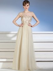 Suitable Floor Length Column/Sheath Sleeveless Champagne Dress for Prom Side Zipper