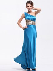 Charming Yellow Prom Dresses Prom and Party and For with Beading and Ruching One Shoulder Sleeveless Zipper