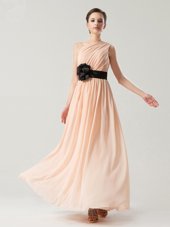 Dynamic Peach One Shoulder Neckline Belt Prom Dresses Sleeveless Side Zipper