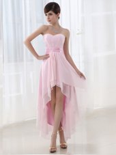 Unique Sleeveless Lace Up High Low Beading Homecoming Dress Online