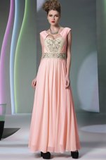 Chiffon Cap Sleeves Ankle Length Homecoming Dress and Embroidery and Ruching