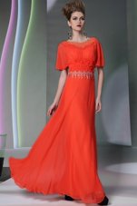 Great Scoop Short Sleeves Side Zipper Homecoming Dress Coral Red Chiffon