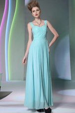 Great Aqua Blue Prom Party Dress Prom and Party and For with Beading Straps Sleeveless Zipper