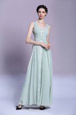 Light Blue V-neck Backless Beading and Ruching Prom Party Dress Sleeveless