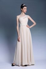 Gorgeous Champagne One Shoulder Side Zipper Appliques and Ruching Prom Evening Gown Sleeveless