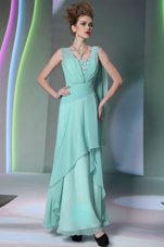 Amazing Turquoise Side Zipper Square Sequins and Ruching Dress for Prom Chiffon Sleeveless