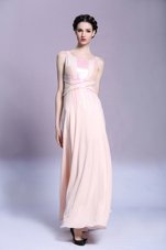 Peach Criss Cross Prom Dresses Pattern Sleeveless Floor Length
