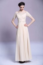 Chiffon Sleeveless Floor Length Prom Gown and Beading and Appliques and Ruching