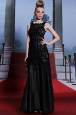 Cheap Scoop Black Sleeveless Satin Zipper Prom Evening Gown for Prom and Party
