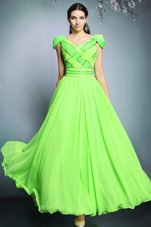 Fine Short Sleeves Chiffon Backless Prom Party Dress for Prom and Party
