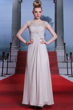 New Style Chiffon Sleeveless Floor Length Evening Dress and Beading and Lace and Ruching